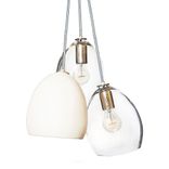 Chrome Cord Matte White Porcelain Globe Clay & Hand Blown Clear Glass 3 Pendant Chandelier 1 small