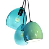 Celadon Porcelain Globe Clay & Hand Blown Aqua Glass 3 Pendant Chandelier 1 small