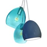 Matte Indigo Porcelain Globe Clay & Nickel Hand Blown Aqua Glass 3 Pendant Chandelier 1 small