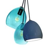 Matte Indigo Porcelain Globe Clay & Hand Blown Aqua Glass 3 Pendant Chandelier 1 small
