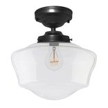 12" Schoolhouse Black Clear Glass Light- Flushmount 1 small