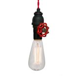Vintage Upcycled Valve Pipe Pendant Light – Red Cloth Cord 1 small