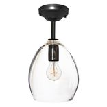 8" Hand Blown Clear Glass Pendant Light- Black Downrod 1 small