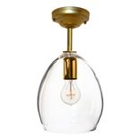 8" Hand Blown Clear Glass Pendant Light- Brass Downrod 1 small