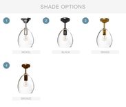 8" Hand Blown Clear Glass Pendant Light- Brass Downrod 2 small
