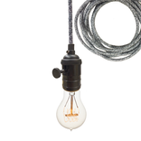 Dark Sweater Cloth Cord & Black Bare Bulb Pendant Light 1 small