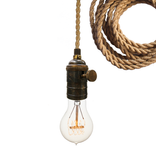 Nautical Ship Rope Cloth Cord & Bronze Bare Bulb Pendant Light 1 small