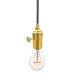 Bare Bulb & Cloth Cord Pendant Light- Brass 1 small