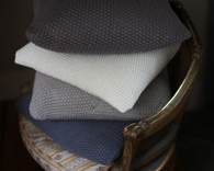 Handmade Chunky Crochet Knit Pillow With Wood Buttons- Stone 3 small