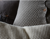 Handmade Chunky Crochet Knit Pillow With Wood Buttons- Stone 1 small