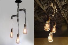 Industrial Custom Rustic Pipe And Cloth Cord Pendant Light - 3 Light 3 small