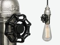 Vintage Upcycled Valve Pipe Pendant Light – Brushed Nickel 1 small