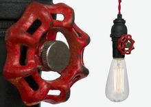 Vintage Upcycled Valve Pipe Pendant Light – Red Cloth Cord 1 small