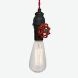 Vintage Upcycled Valve Pipe Pendant Light – Red Cloth Cord 2 small