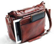 Handmade Leather Messenger Bag Handmade 22 Inch Leather Cross Body, Leather Laptop Bag Or Mac Book Bag , Shoulder Bag In Tobacco 1 small