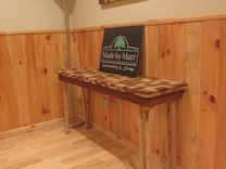 Wormy Chestnut Tiled Sofa Table With Wooden Hair Pin Legs 1 small