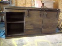 Rustic Reclaimed Wood Media Console With Sliding Barn Doors 4 small