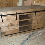Rustic Reclaimed Wood Media Console With Sliding Barn Doors 1 small
