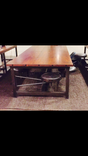 Custom 6 Stool Iron And Pine Conference Table Desk With 6 Leather Swivel Swing Out Stools 2 small