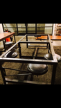 Custom 6 Stool Iron And Pine Conference Table Desk With 6 Leather Swivel Swing Out Stools 4 small