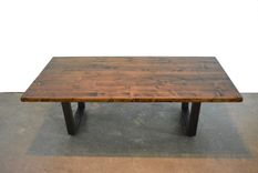 Industrial Wood Coffee Table With Raw Steel Base 2 small