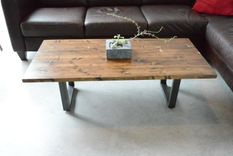 Industrial Wood Coffee Table With Raw Steel Base 5 small
