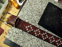 Dog Collar, Leather, Paved Stones, Pink And White 3 small