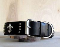 Dog Collar, Fleur De Lis, Latigo Leather 3 small
