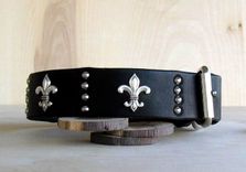 Dog Collar, Fleur De Lis, Latigo Leather 2 small