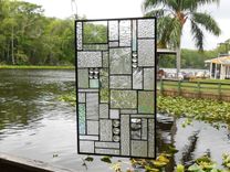 Patchwork Quilt Stained Glass Window Panel Crazy Quilt In Crystal Clear 2 small