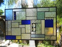Stained Glass Panel Shades Of Blue Crazy Quilt Patchwork Geometric Stained Glass Window Transom 5 small
