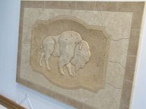 Carved Buffalo Monolithic Mosaic Tile Mural 16" X 24" 3 small