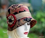 Fall Winter Cloche Hat In Bohemian Red Paisley Print Fabric 1 small