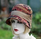 Fall Winter Cloche Hat In Bohemian Red Paisley Print Fabric 2 small