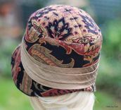Fall Winter Cloche Hat In Bohemian Red Paisley Print Fabric 3 small