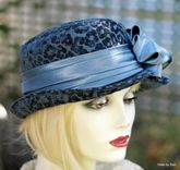 Womens Hat In A Cloche 1920'S Vintage Great Gatsby Style  Steel Blue 2 small