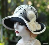 Womens Wide Brim Fancy Straw Summer Hat Downton Abbey Style 1 small