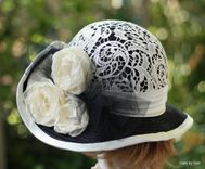 Womens Wide Brim Fancy Straw Summer Hat Downton Abbey Style 5 small