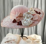 Vintage 1900s Edwardian Victorian Hat Wide Brim Velvet Lace Flowers 1 small