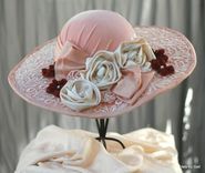 Vintage 1900s Edwardian Victorian Hat Wide Brim Velvet Lace Flowers 2 small