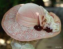 Vintage 1900s Edwardian Victorian Hat Wide Brim Velvet Lace Flowers 3 small