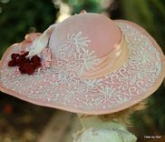 Vintage 1900s Edwardian Victorian Hat Wide Brim Velvet Lace Flowers 4 small