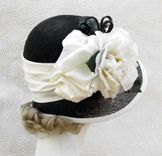 Vintage 20s Black And White Hat Cloche Wide Brim Large Flower 3 small