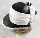 Vintage 20s Black And White Hat Cloche Wide Brim Large Flower 4 small