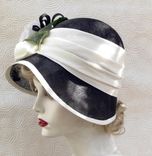 Vintage 20s Black And White Hat Cloche Wide Brim Large Flower 5 small