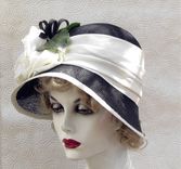 Vintage 20s Black And White Hat Cloche Wide Brim Large Flower 6 small