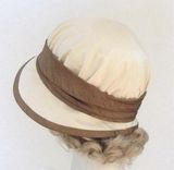 1920'S Cloche Hat In Ivory And Taupe Heavy Textured Fabric 4 small