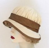 1920'S Cloche Hat In Ivory And Taupe Heavy Textured Fabric 6 small