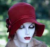 Fall Winter Womens Cloche Hat 1920s Style In Maroon Wool 2 small