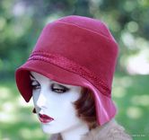 Fall Winter Womens Cloche Hat 1920s Style In Maroon Wool 3 small